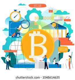 Bitcoin, blockchain technology, altcoin, cryptocurrency mining, finance, digital money market, cryptocoin wallet, crypto exchange flat vector illustration for mobile and web graphics