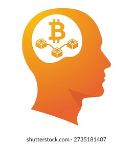 Bitcoin and blockchain technology concept represented in a human head silhouette