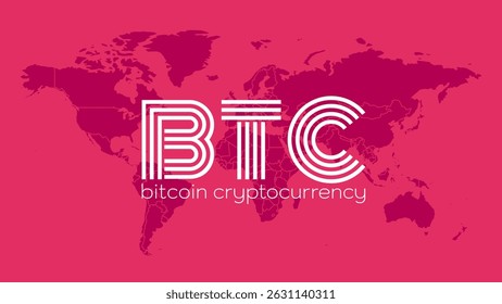Bitcoin. Blockchain technology. Decentralization. Vector. Decentralized finance, business, cryptocurrency, digital global trade, payment, exchange. World map