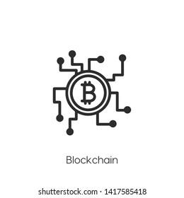 Bitcoin blockchain vector icon, crypto currency symbol. Linear style sign for mobile concept and web design. Cryptography symbol logo illustration. vector graphics - Vector.