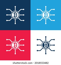 Conjunto mínimo de iconos de color azul y rojo de cuatro colores