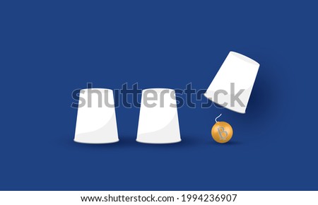 Bitcoin bomb hiding under a cup, Shell game, Business crisis, Concept inspiration business