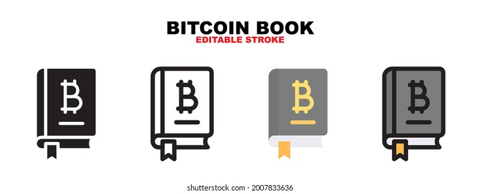 Bitcoin book icon with cryptocurrency collection. Icons are designed in full color, outline, flat, glyphs and lines. Perfectly editable strokes and pixels. Can use for web, mobile, ui and more.