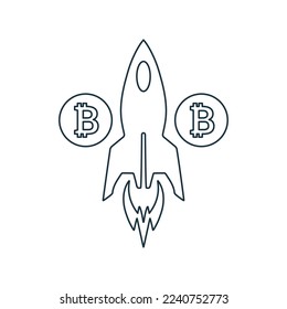 Bitcoin, boost, coin, cryptocurrency, currency line icon. Outline vector.