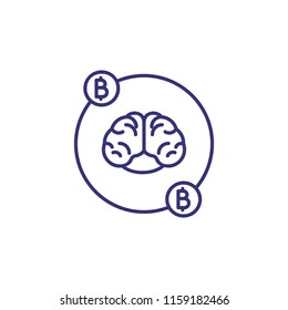 Bitcoin and brain line icon. Bitcoin thinking, artificial intelligence, bitcoin technology. Cryptocurrency concept. Vector illustration can be used for topics like e-commerce, money, internet