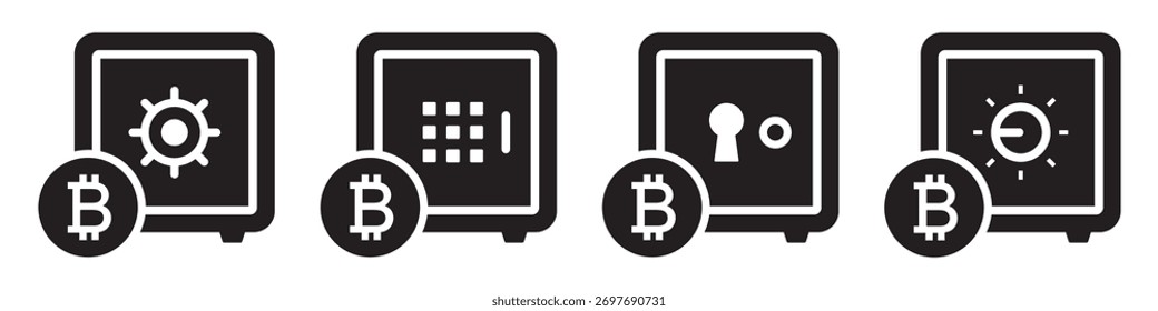 Bitcoin ícone brankas. Bitcoin ícone da caixa de salvar, ilustração vetorial