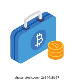 Bitcoin Maletín Ilustración vectorial isométrica 