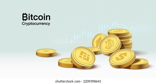 Bitcoin BTC banner. Bitcoin cryptocurrency concept banner background. Concept art of a pile of bitcoin. Vector illustrator