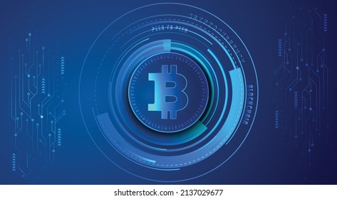 Bitcoin BTC block chain crypto currency digital encryption, virtual money exchange, Technology global network vector illustration background and banner design template. Futuristic web and trading