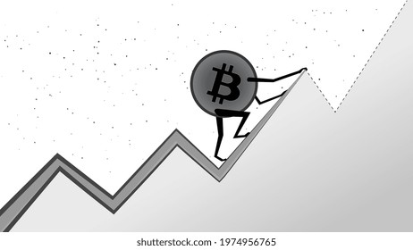Bitcoin BTC is climbing to the next peak on white. Cryptocurrency has all time high. BTC coin to the moon.