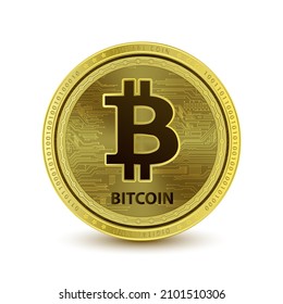 BITCOIN (BTC) Coin on white background cryptocurrency blockchain (crypto currency) digital currency, alternative currency . 3D Vector illustration. BTC symbol of modern digital gold and money. 