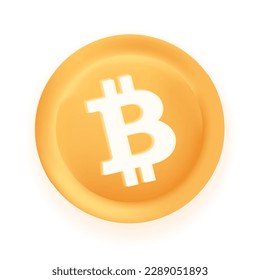 Bitcoin BTC crypto currency 3D coin vector illustration isolated on white background. Can be used as virtual money icon, logo, emblem, sticker and badge designs.