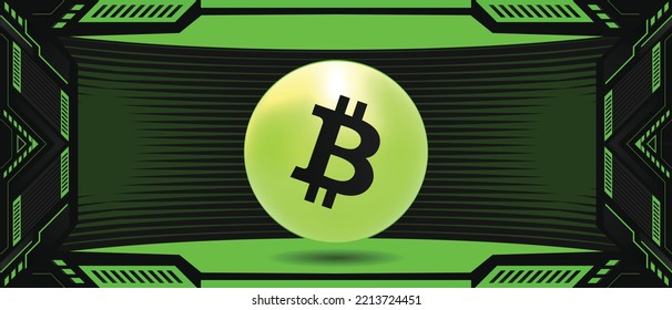 Bitcoin BTC crypto currency coin logo on a futuristic vector banner and background. Eps10 financial technology concept template. 