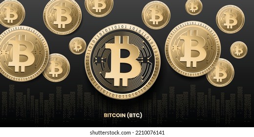 Bitcoin BTC crypto currency coins falling concept financial technology vector illustration banner