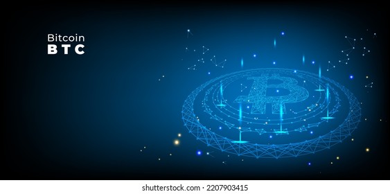 Bitcoin BTC crypto currency, Digital finance money, Decentralize technology, line dot connected vector illustration