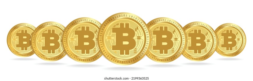 Bitcoin BTC crypto currency golden coins set isolated in white background vector illustration