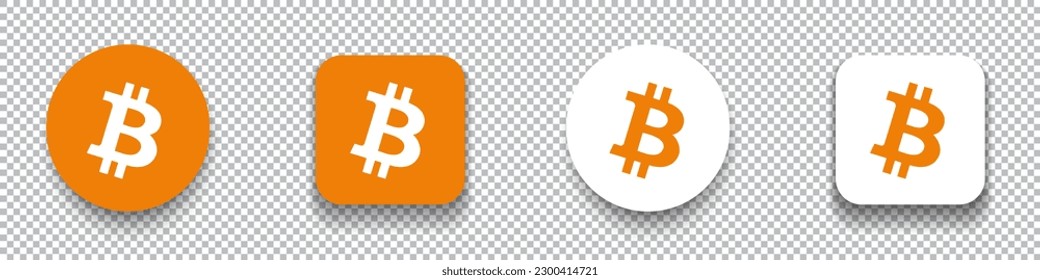 Bitcoin BTC crypto currency logo symbol set isolated on transparent background vector