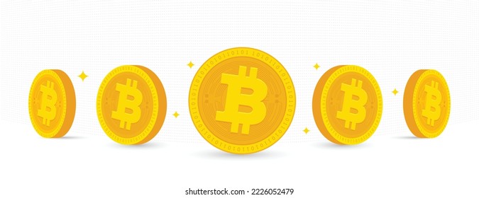 Bitcoin BTC Cryptocurrency coin set vector illustration banner and background