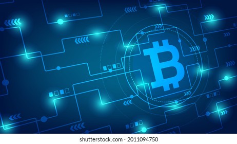 Bitcoin (BTC), cryptocurrency exchange technology digital coin. Abstract background blue color. Futuristic electronic payment. concept vector illustration design for eps.10