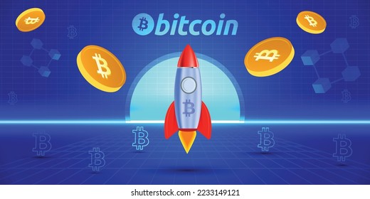 Bitcoin BTC cryptocurrency futuristic banner. Finance and Technology concept vector background