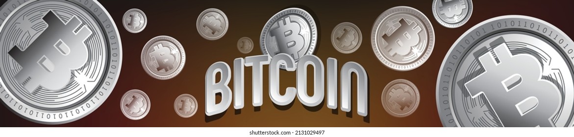 Modelo de banner de monedas de plata de criptografía BTC de Bitcoin. Logo de criptografía basado en cadena de bloques de diseño de fondo de vector de moneda virtual bitcoin.