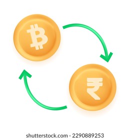 Bitcoin BTC to Indian rupee INR exchange vector illustration