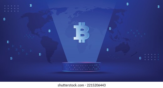 Bitcoin BTC Neon Lights ilustración vectorial banner futurista y fondo 