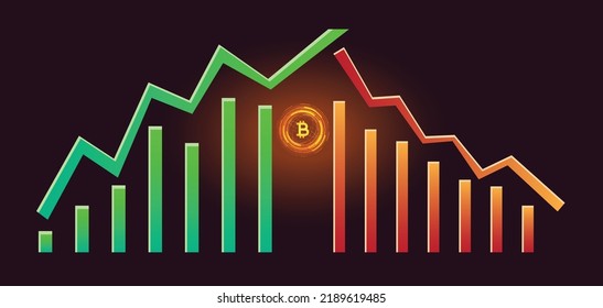 Bitcoin BTC Price Up-down. Bitcoin Up-down Design. Up-down Arrow Shows Bitcoin Price Going Up And Down. Vector Illustration