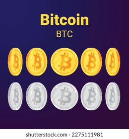 Bitcoin (BTC) realistic crypto currency golden isolated. eps vector