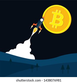 bitcoin btc rocket on black