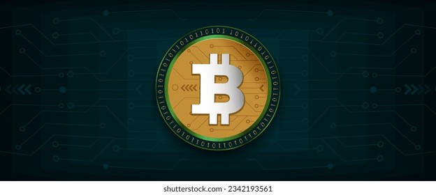 Bitcoin BTC virtual currency coin vector illustration banner