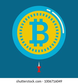 Bitcoin bubble burst or crash cryptocurrency blockchain concept. Vector illustration.