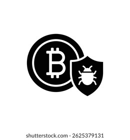 Bitcoin with Bug Shield Icon - Cryptocurrency and Cybersecurity