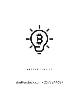 Bitcoin Bulb Icon. Editable Stroke