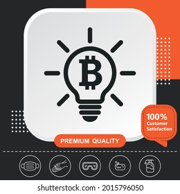 Bitcoin in bulb icon - Orange black background with graphic elements for your design