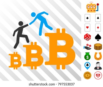Bitcoin Business Climbing Help pictograph with bonus gamble clip art. Vector illustration style is flat iconic symbols. Designed for gamble ui.