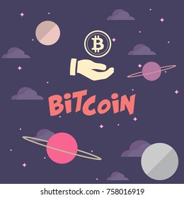 Bitcoin business icon on abstract cartoon background