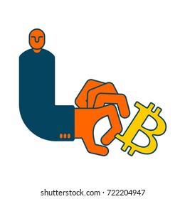 Bitcoin and businessman. Cancellation of Cryptocurrency business situation. Cancel of virtual money. Vector illustration
