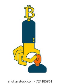 Bitcoin and businessman. Cancellation of Cryptocurrency business situation. Cancel of virtual money. Vector illustration
