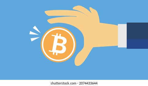 Bitcoin and businessman. Vector image of virtual currency.
