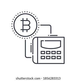 Bitcoin calculator icon, linear isolated illustration, thin line vector, web design sign, outline concept symbol with editable stroke on white background.