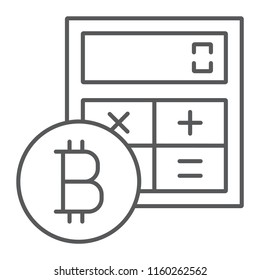 Bitcoin calculator thin line icon, finance and money, calculate sign, vector graphics, a linear pattern on a white background, eps 10.