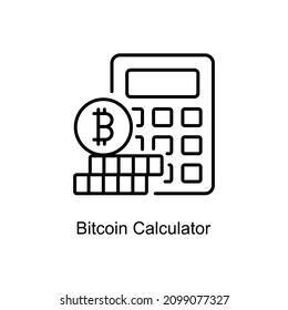 Bitcoin Calculator vector outline icon for web isolated on white background EPS 10 file
