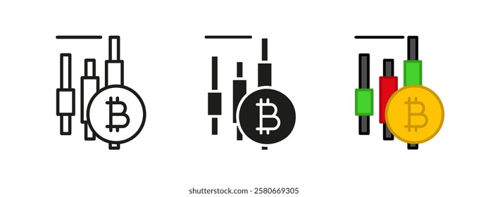 Bitcoin candlestick chart icon. Crypto trading vector illustration. Financial market analysis symbol. Digital currency investment sign. Blockchain economy trend concept.