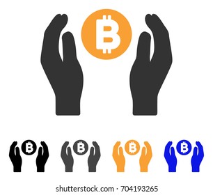 Bitcoin Care Hands icon. Vector illustration style is flat iconic symbol with black, grey, orange, blue color variants. Designed for web and software interfaces.
