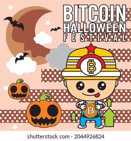 bitcoin cartoon halloween festival special edition vector illustration - background template stroke editable - business event
