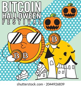 bitcoin cartoon halloween festival special edition vector illustration - background template stroke editable - business event