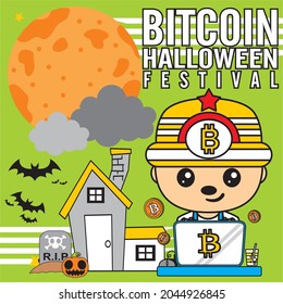 bitcoin cartoon halloween festival special edition vector illustration - background template stroke editable - business event