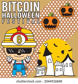 bitcoin cartoon halloween festival special edition vector illustration - background template stroke editable - business event