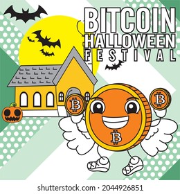 bitcoin cartoon halloween festival special edition vector illustration - background template stroke editable - business event